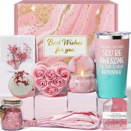 Lavender Spa Gift Box – 10‑Piece Tumbler, Candle & Bath Self‑Care Set for Women