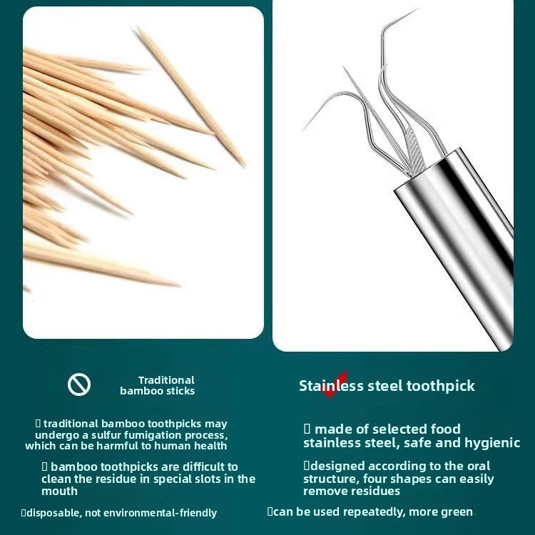 Stainless Steel Dental Floss & Toothpick Set – Reusable Picks with Travel Case