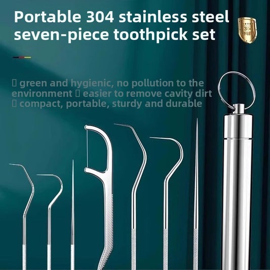 Stainless Steel Dental Floss & Toothpick Set – Reusable Picks with Travel Case