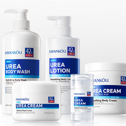 Fayanköſké Urea body care product set on a white background