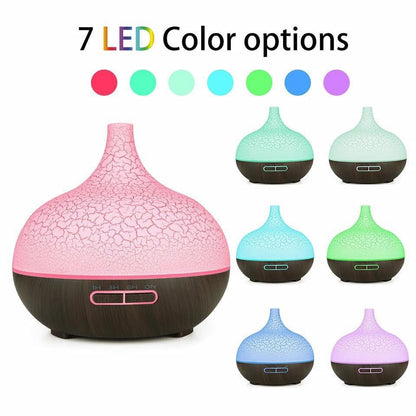 Wood Grain Ultrasonic Aroma Diffuser & Humidifier with Remote – 150 ml / 0.5 L