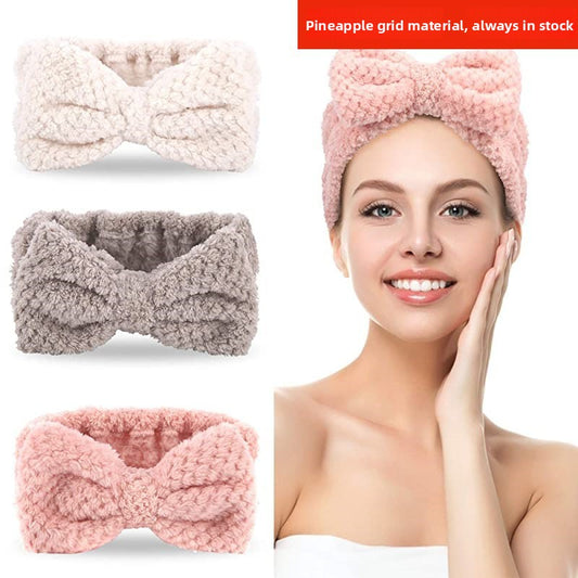Korean Bow Coral Fleece Wash Hair Band – Pineapple Plaid