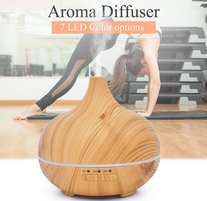 Wood Grain Ultrasonic Aroma Diffuser & Humidifier with Remote – 150 ml / 0.5 L