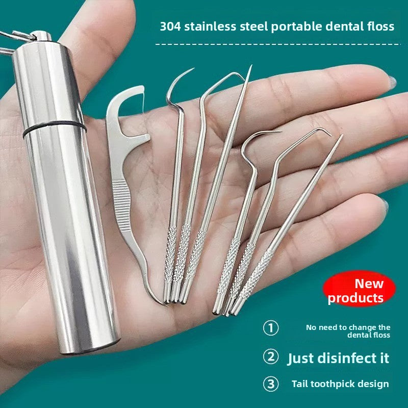 Stainless Steel Dental Floss & Toothpick Set – Reusable Picks with Travel Case, view 9