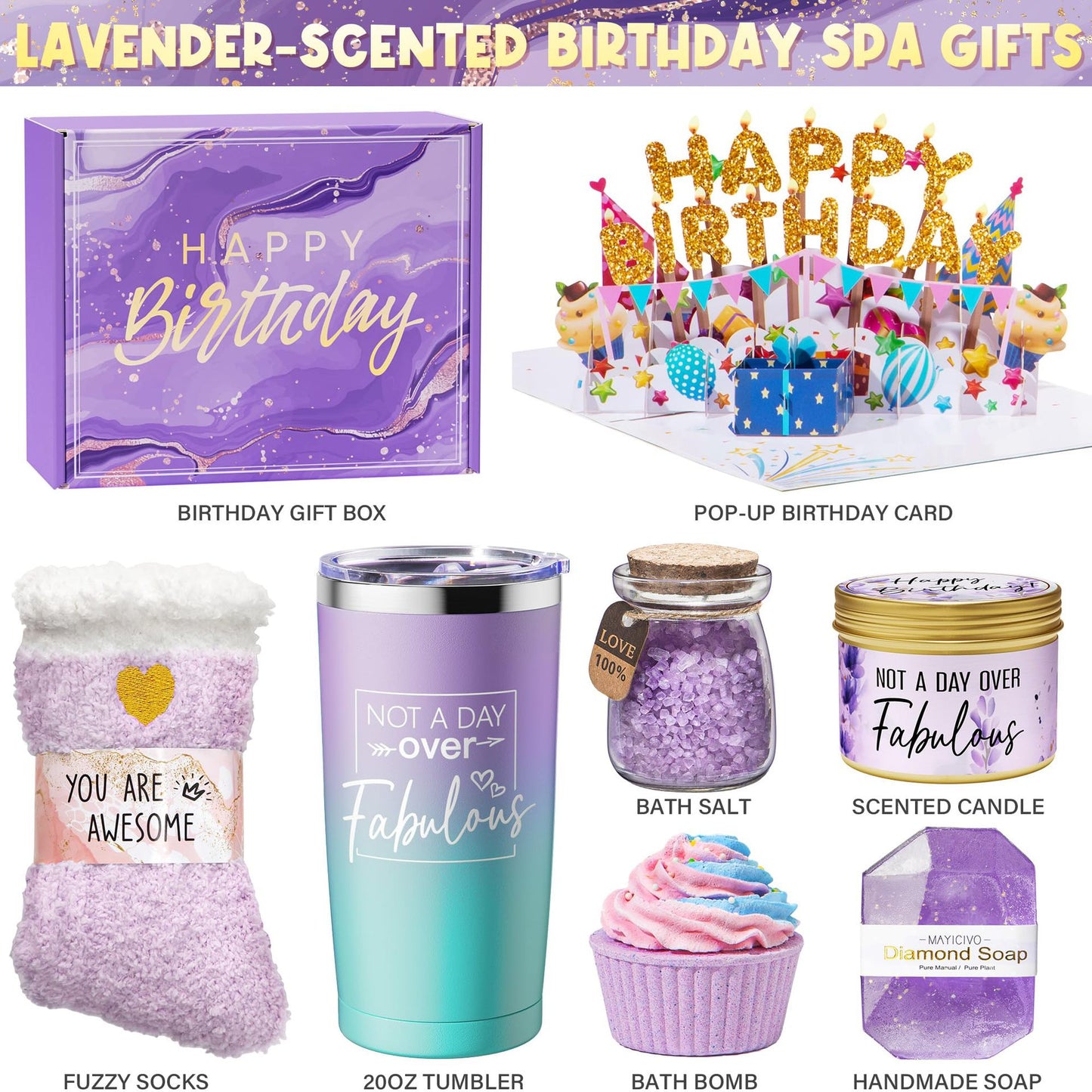 Luxury Bath Gift Set with Eye Mask-Lavender, Sea, Rose Relaxation Kit for Self-Care Gifts