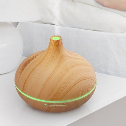 Wood Grain Ultrasonic Aroma Diffuser & Humidifier with Remote – 150 ml / 0.5 L