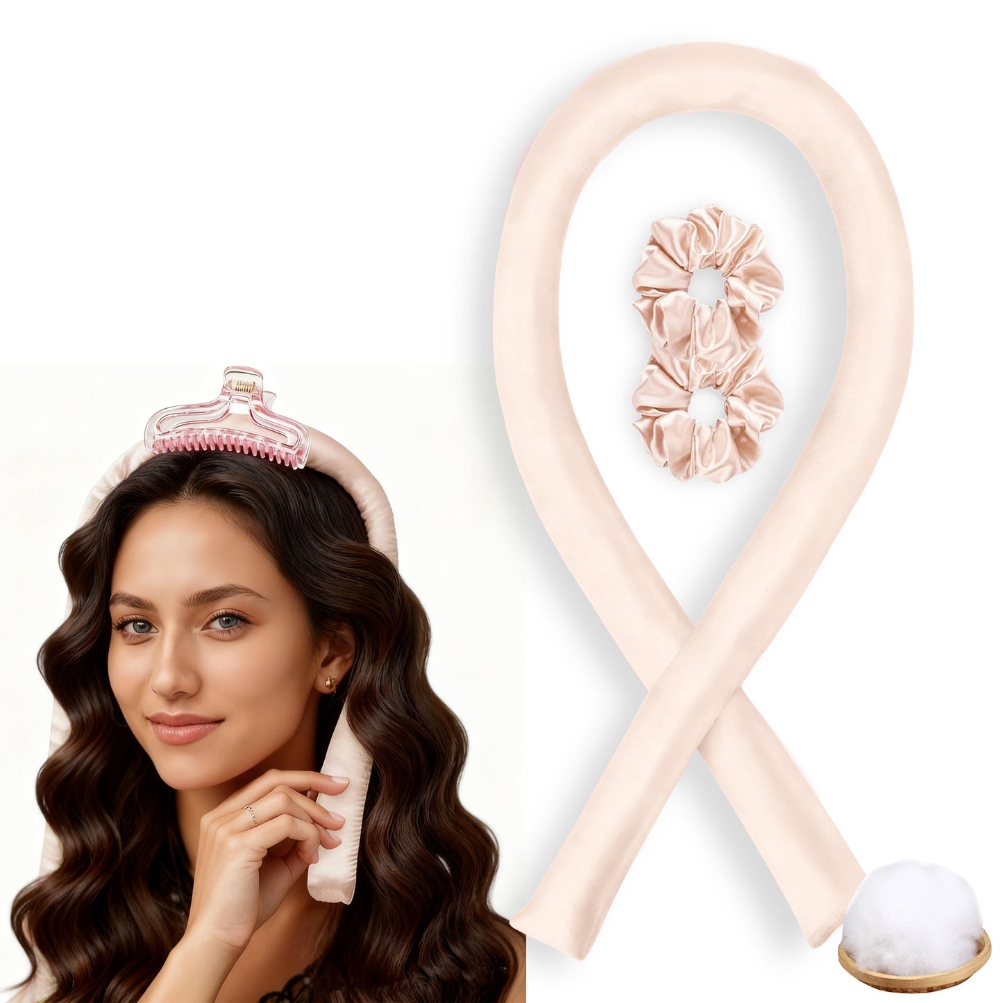 No-Heat Satin Curling Set – Handmade Wave & U-Shaped Hair Curler