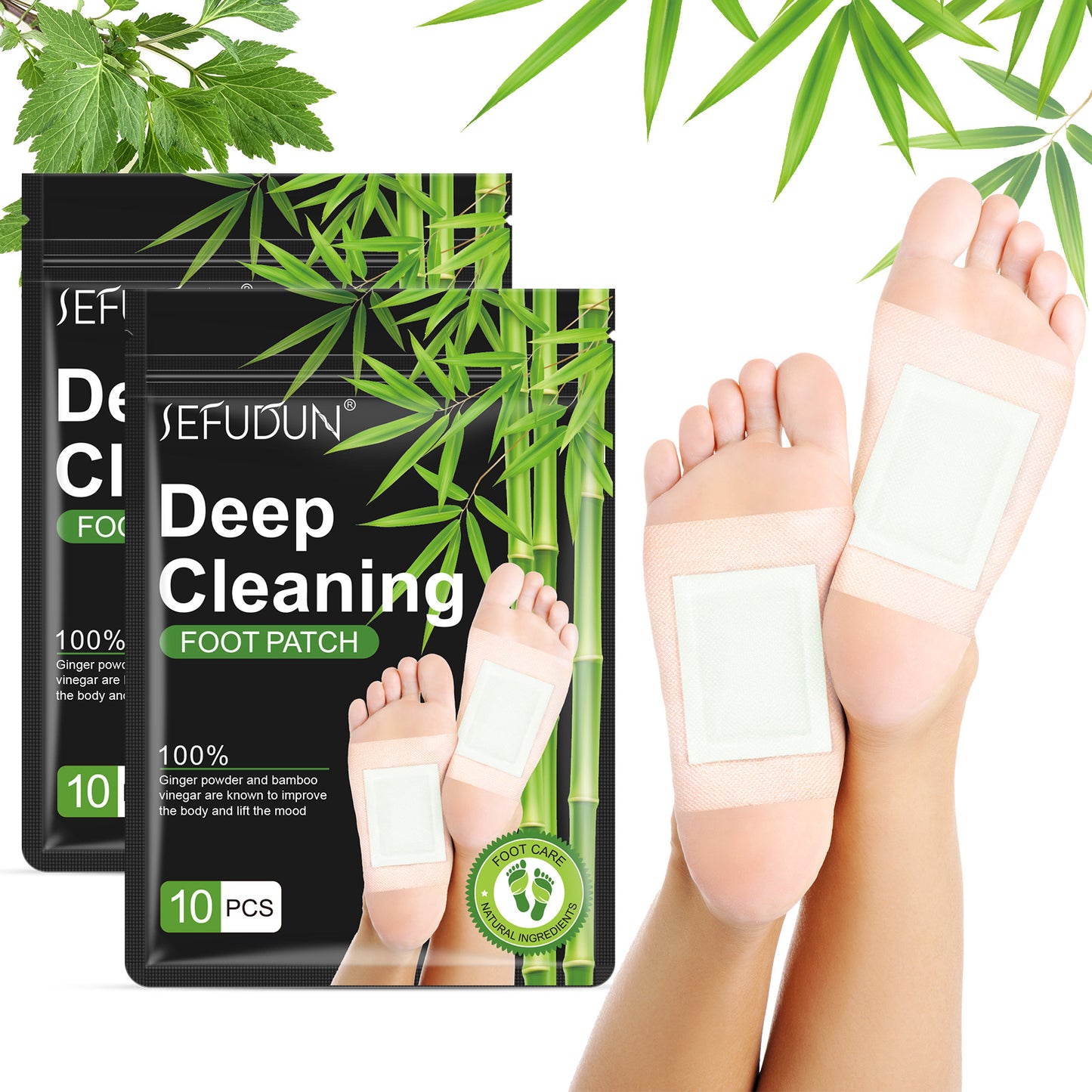 Sefudun Bamboo Charcoal Foot Patches – Moisture & Odor Control Foot Pads (10-Pack)