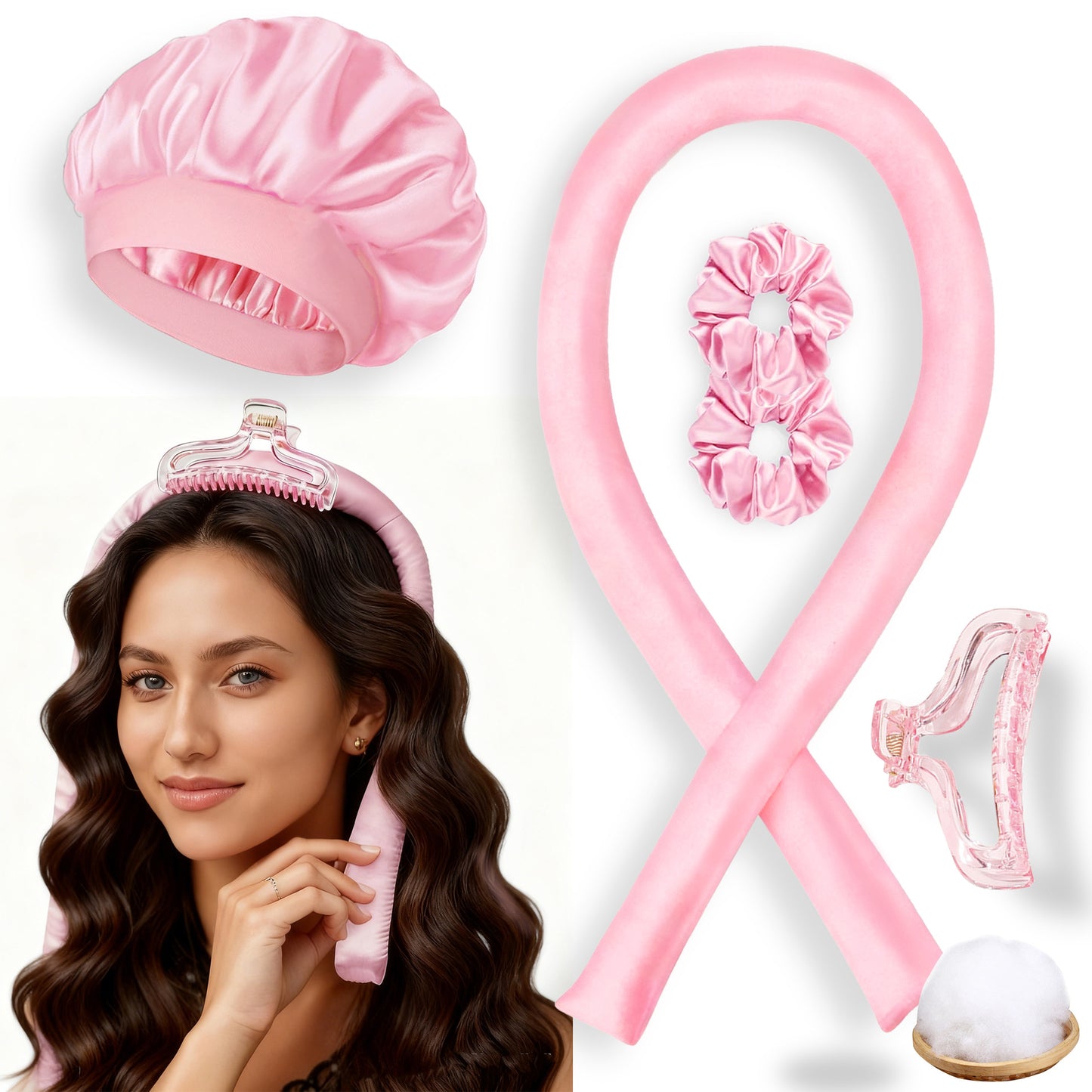 No-Heat Satin Curling Set – Handmade Wave & U-Shaped Hair Curler