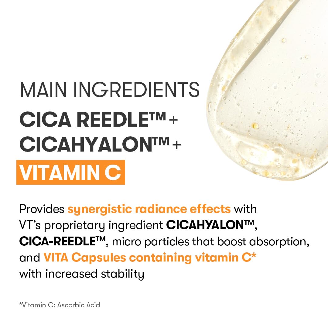 VT COSMETICS Vita-Light Reedle Shot 100 Serum with Vitamin C Capsules & Vitamin E Microneedling Formula, Korean Skin Booster, 1.69 Fl Oz(50Ml)