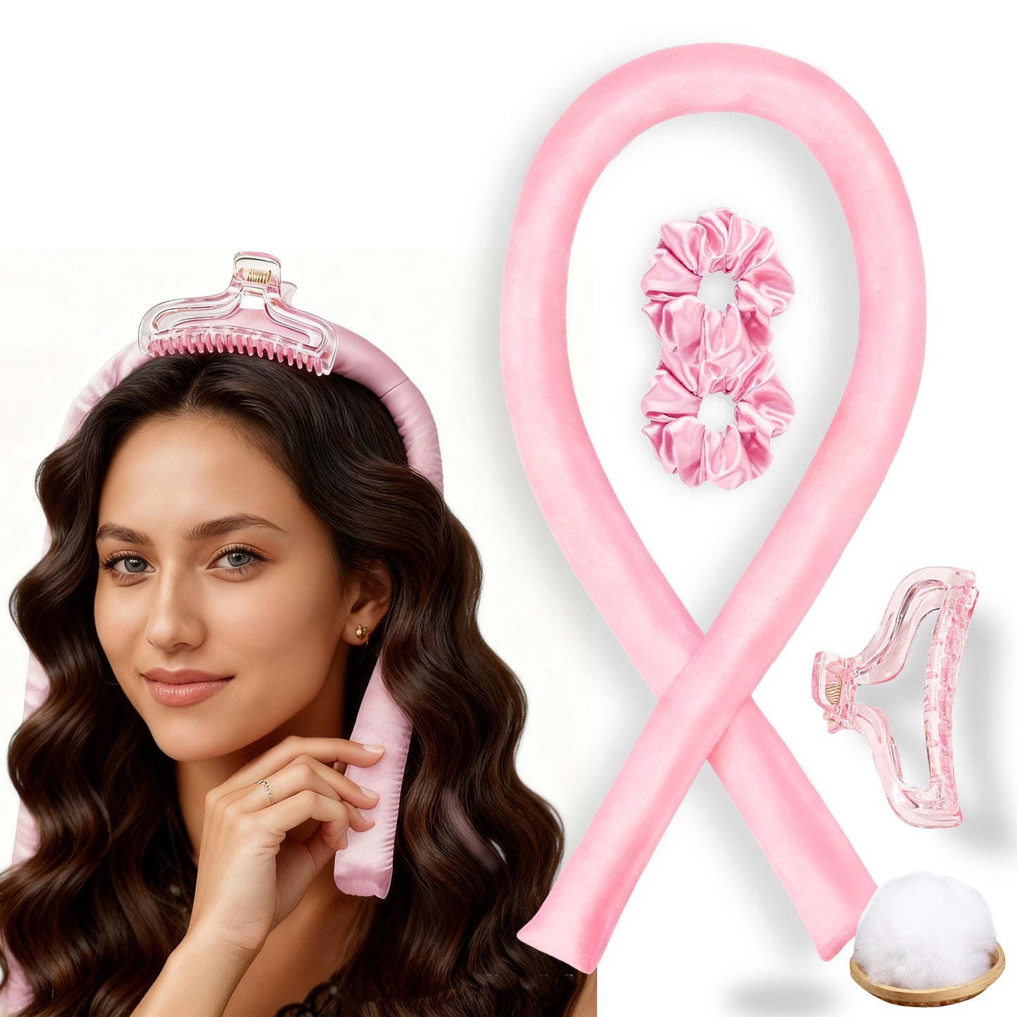 No-Heat Satin Curling Set – Handmade Wave & U-Shaped Hair Curler