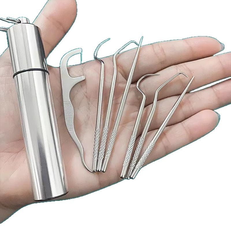 Stainless Steel Dental Floss & Toothpick Set – Reusable Picks with Travel Case