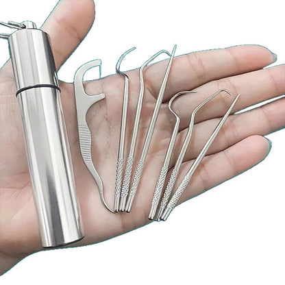 Stainless Steel Dental Floss & Toothpick Set – Reusable Picks with Travel Case