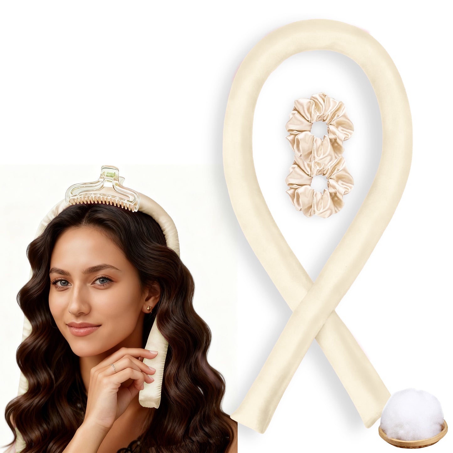 No-Heat Satin Curling Set – Handmade Wave & U-Shaped Hair Curler
