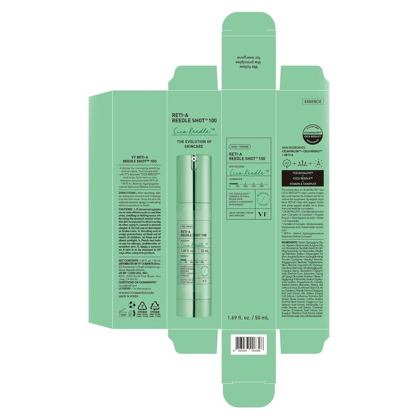 VT COSMETICS Reti-A Reedle Shot 100 Serum with Retinol (Vitamin A) & Repairing Exosome Microneedling Formula, Korean Skin Booster, 1.69 Fl Oz(50Ml)