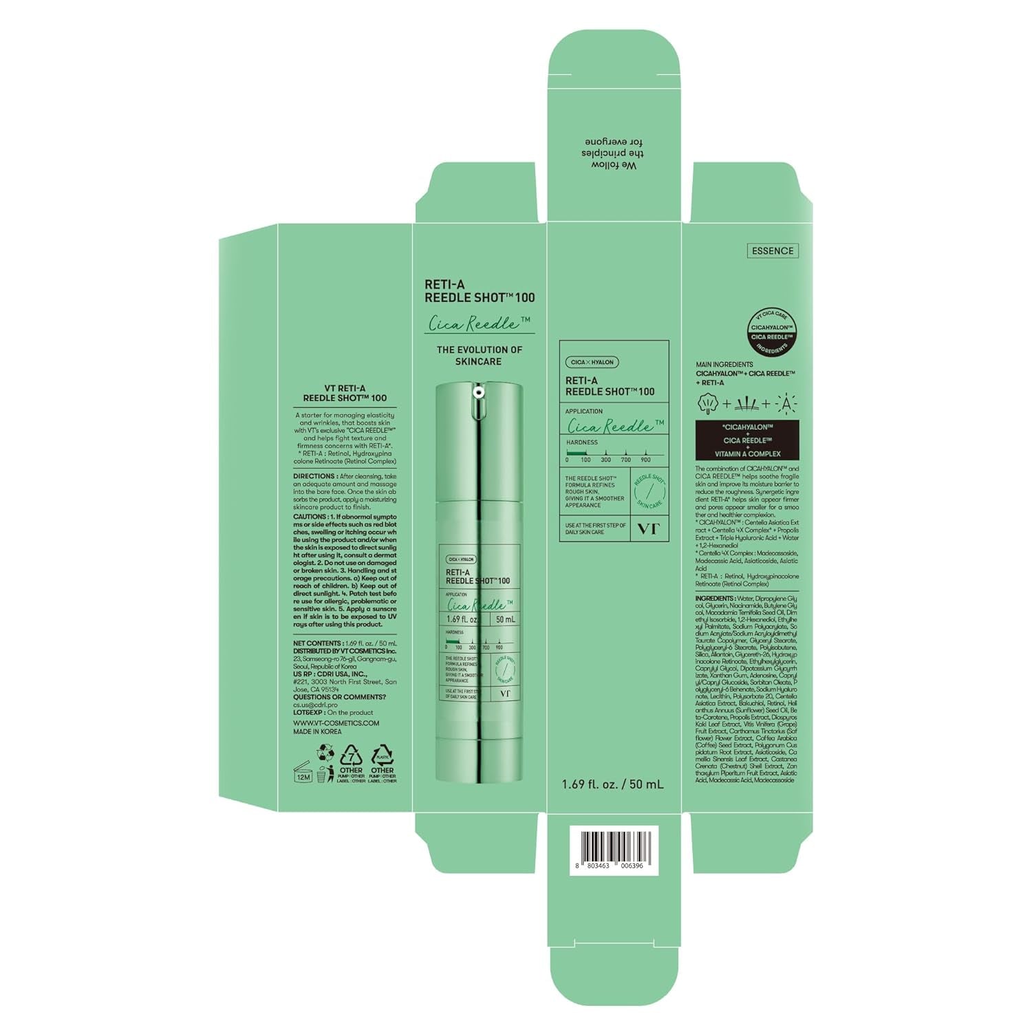 VT COSMETICS Reti-A Reedle Shot 100 Serum with Retinol (Vitamin A) & Repairing Exosome Microneedling Formula, Korean Skin Booster, 1.69 Fl Oz(50Ml)