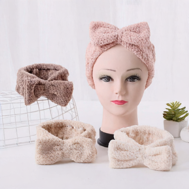 Korean Bow Coral Fleece Wash Hair Band – Pineapple Plaid