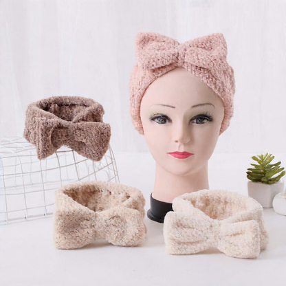 Korean Bow Coral Fleece Wash Hair Band – Pineapple Plaid