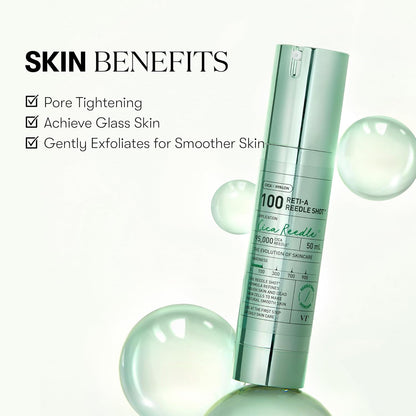 VT COSMETICS Reti-A Reedle Shot 100 Serum with Retinol (Vitamin A) & Repairing Exosome Microneedling Formula, Korean Skin Booster, 1.69 Fl Oz(50Ml)