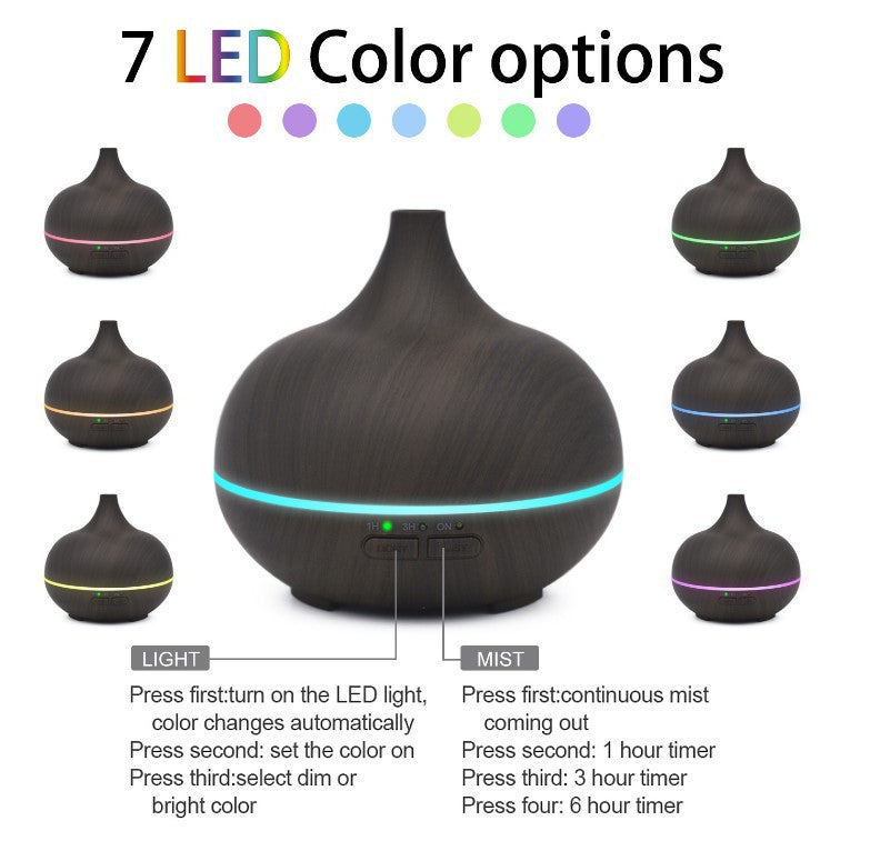 Wood Grain Ultrasonic Aroma Diffuser & Humidifier with Remote – 150 ml / 0.5 L