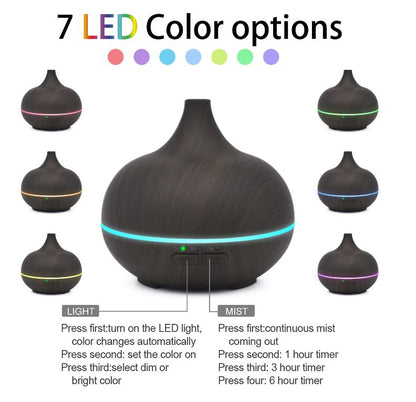 Wood Grain Ultrasonic Aroma Diffuser & Humidifier with Remote – 150 ml / 0.5 L