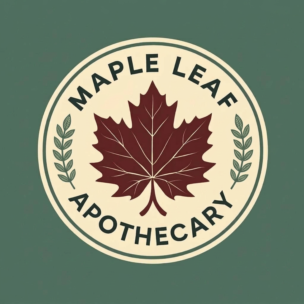 Maple Leaf Apothecary logo with a red maple leaf on a green background