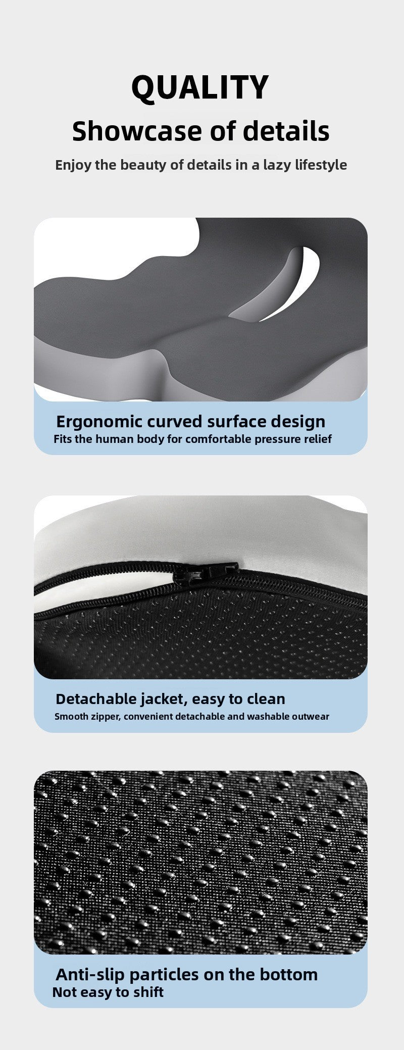 Memory Foam One-Piece Seat Cushion with Backrest – Ergonomic Chair Support (Grey)