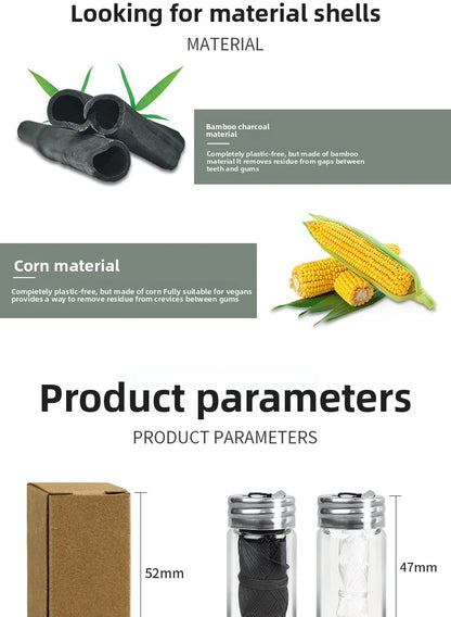 Biodegradable Dental Floss with Stainless Steel Case – Corn & Bamboo Charcoal Options (30m)
