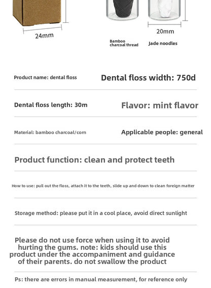 Biodegradable Dental Floss with Stainless Steel Case – Corn & Bamboo Charcoal Options (30m)
