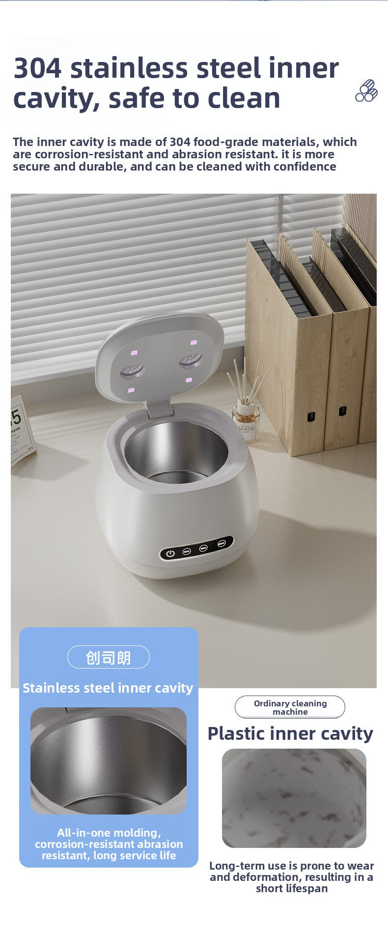 Ultrasonic Cleaner with UV Blue Light – 304 Stainless Steel Tank (USB)