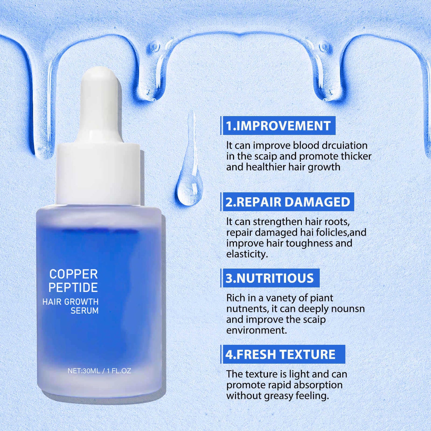 Blue Copper Peptide Hair Essence – Hair Growth & Scalp Care Serum 30ml