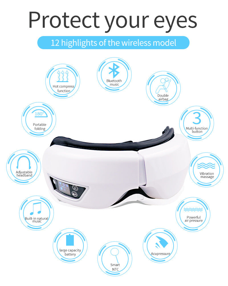 6D Smart Eye Massager – Heated Vibration Eye Mask with Air Compression & Bluetooth Music