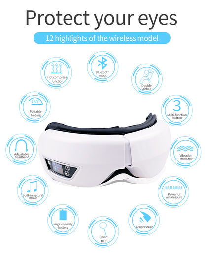 6D Smart Eye Massager – Heated Vibration Eye Mask with Air Compression & Bluetooth Music