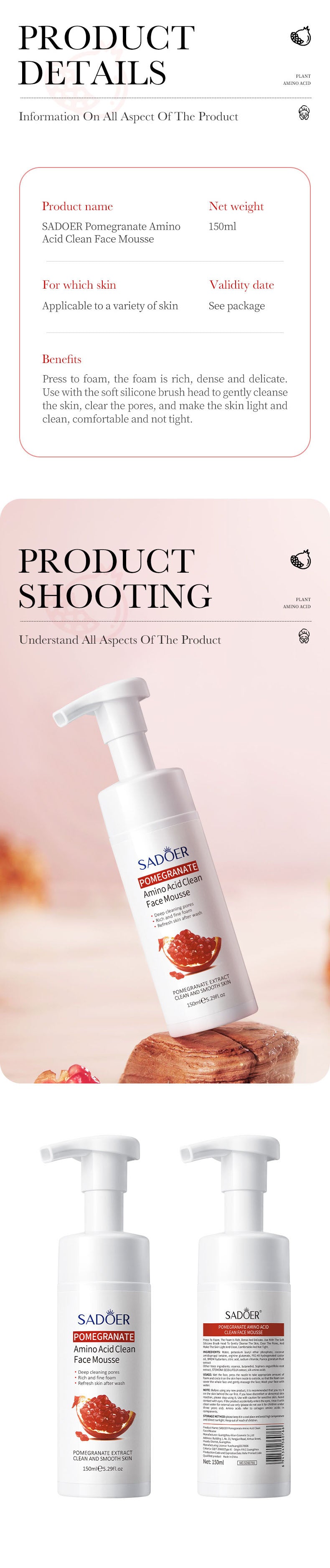 Chlorophyll Amino Acid Cleansing Mousse – Gentle Foaming Face Wash for Combination Skin (Multiple Variants)