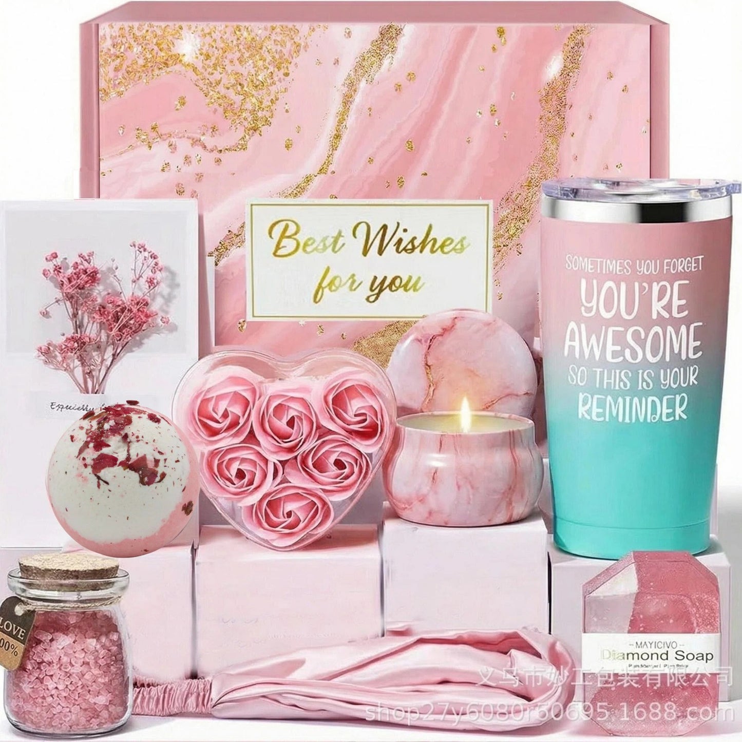 Lavender Spa Gift Box – 10‑Piece Tumbler, Candle & Bath Self‑Care Set for Women
