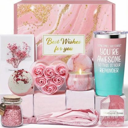 Lavender Spa Gift Box – 10‑Piece Tumbler, Candle & Bath Self‑Care Set for Women