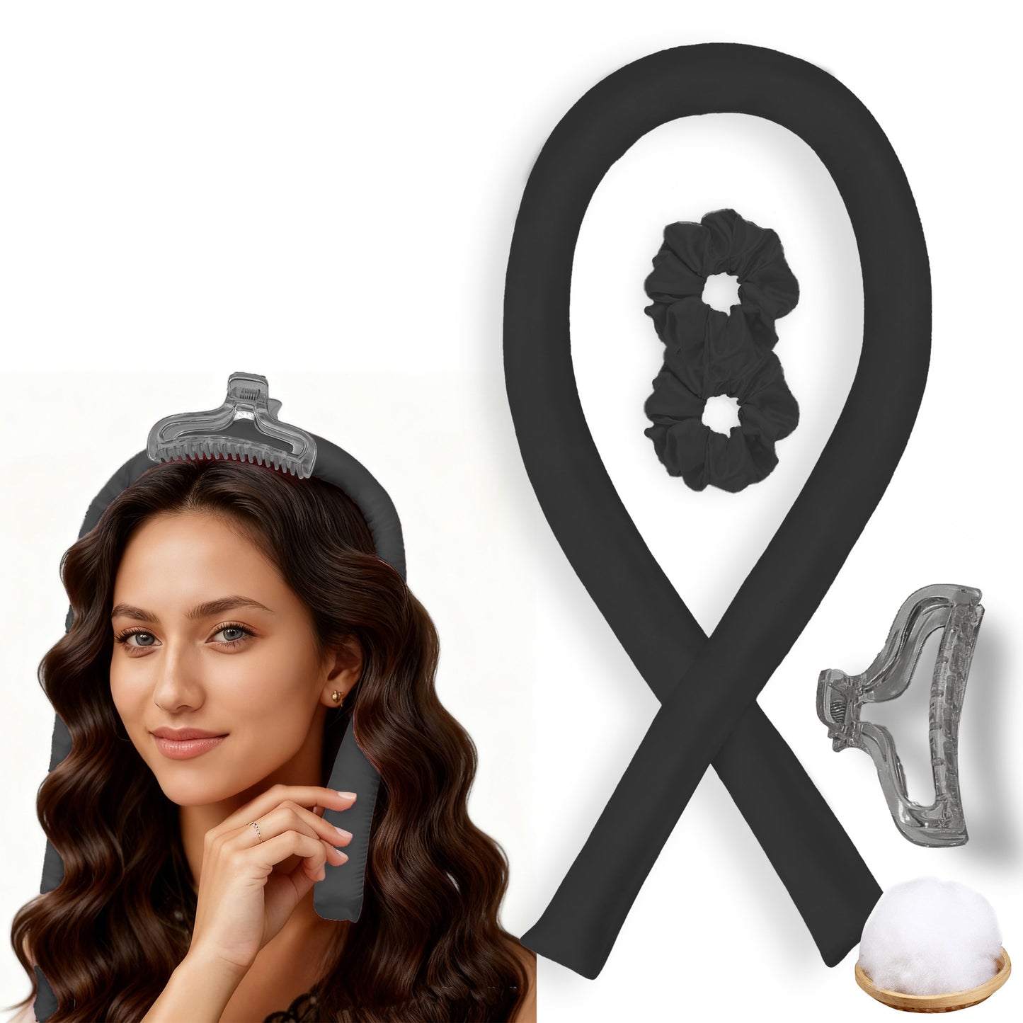 No-Heat Satin Curling Set – Handmade Wave & U-Shaped Hair Curler
