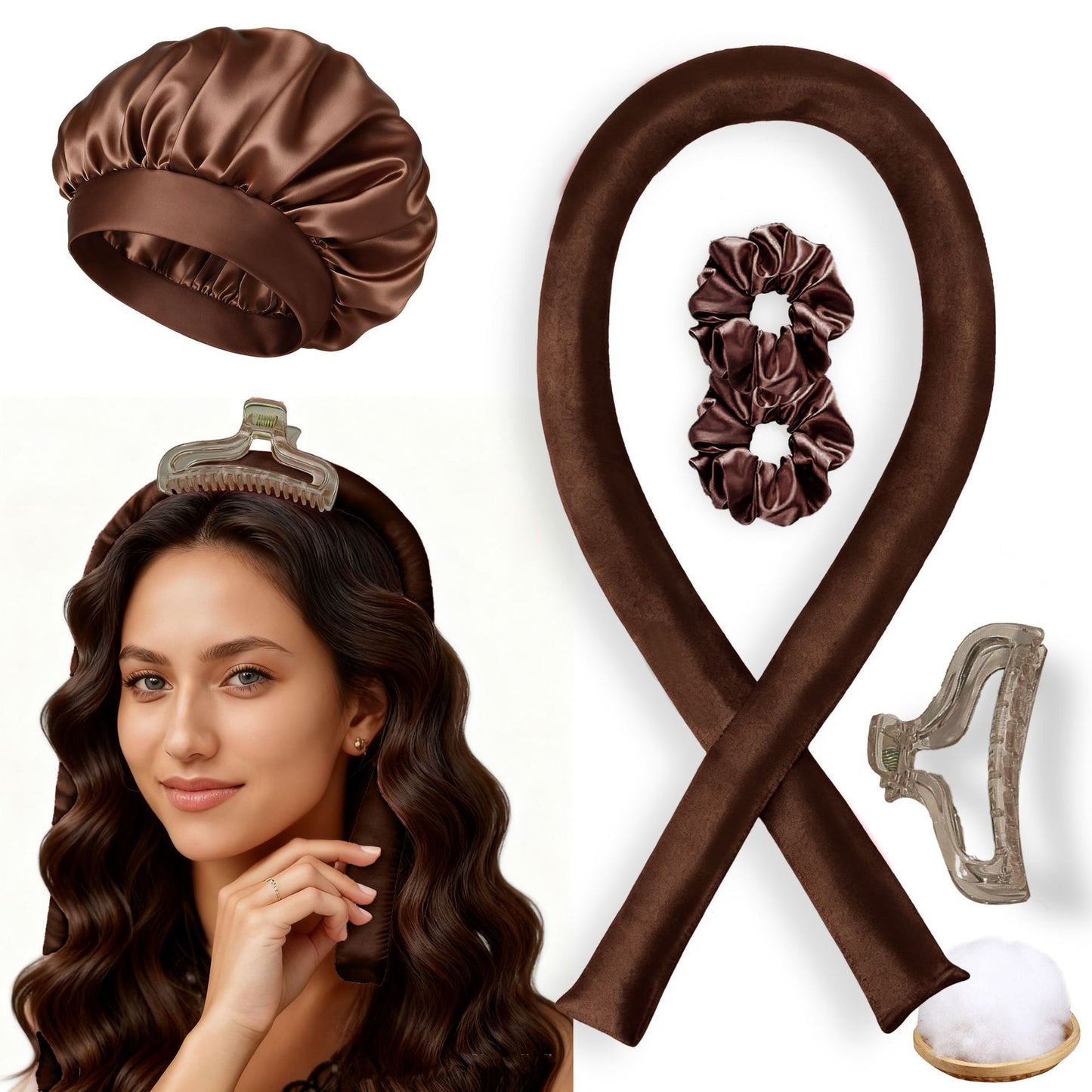 No-Heat Satin Curling Set – Handmade Wave & U-Shaped Hair Curler
