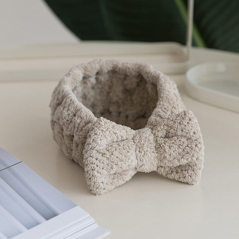 Korean Bow Coral Fleece Wash Hair Band – Pineapple Plaid