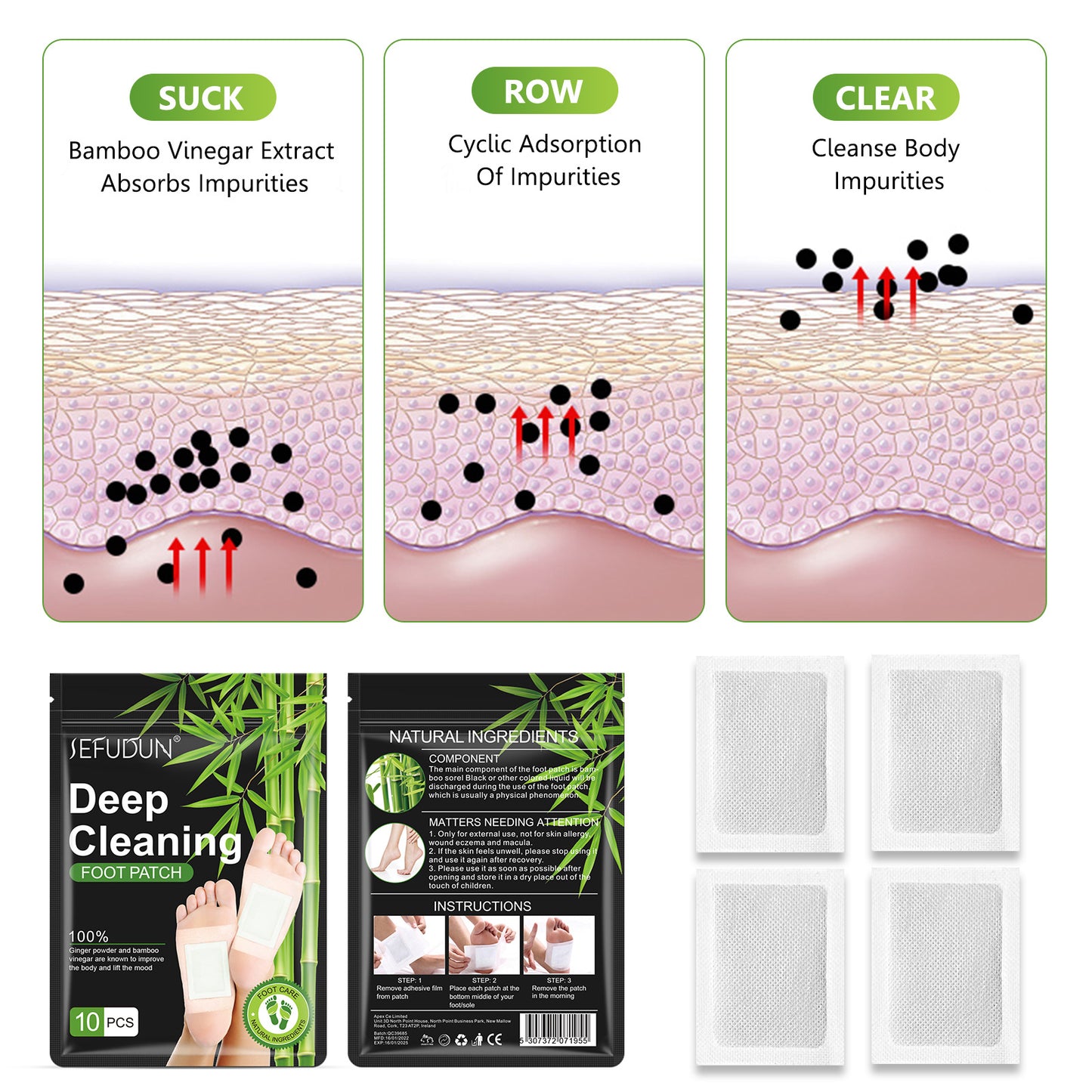 Sefudun Bamboo Charcoal Foot Patches – Moisture & Odor Control Foot Pads (10-Pack)