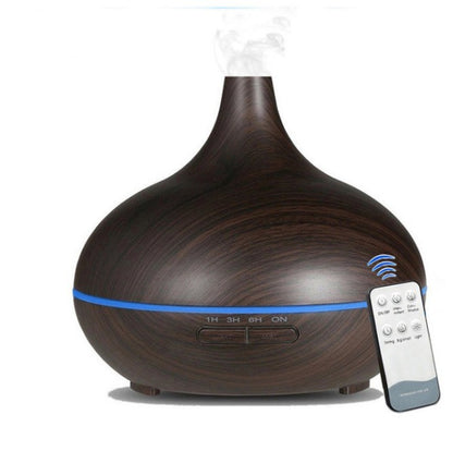 Wood Grain Ultrasonic Aroma Diffuser & Humidifier with Remote – 150 ml / 0.5 L