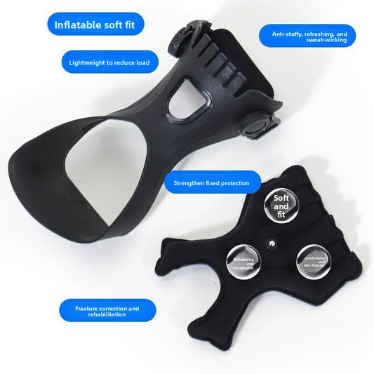 Black inflatable soft fit device with text on a white background