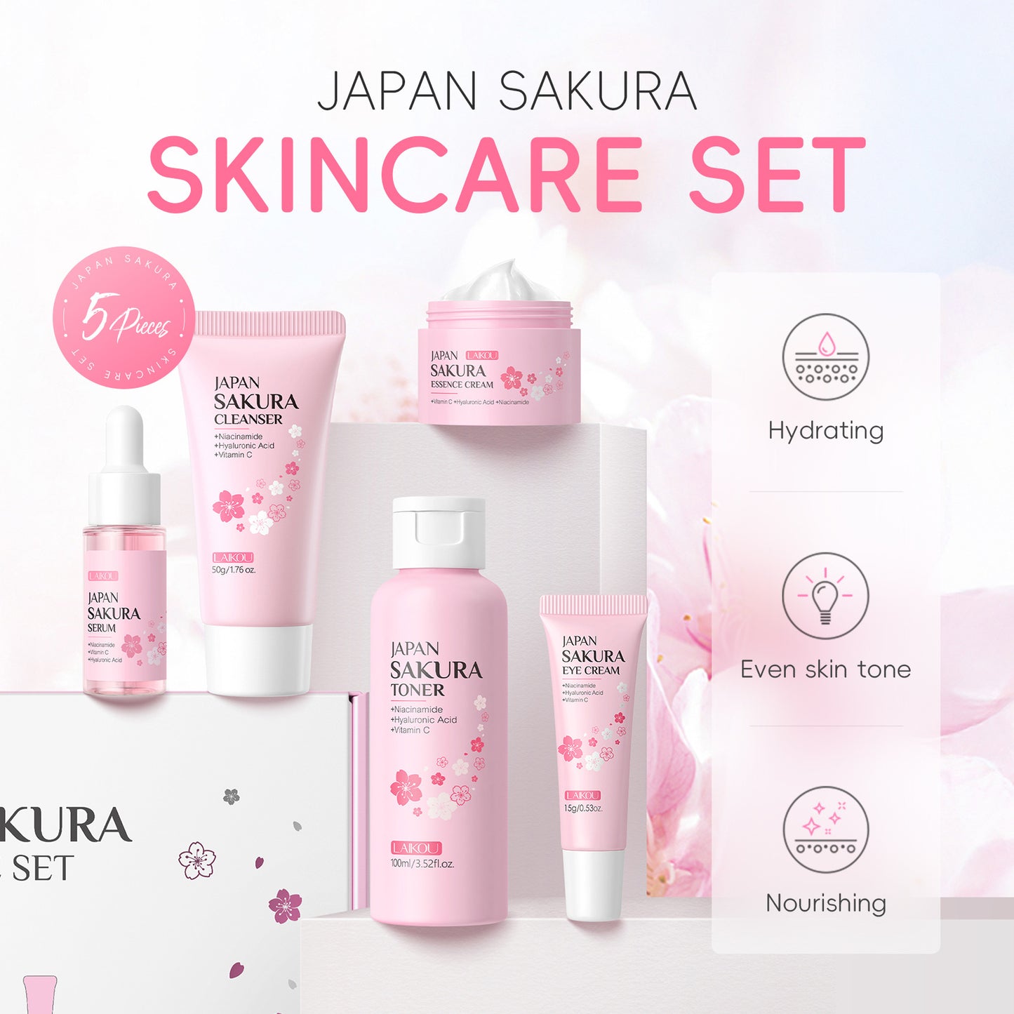 Lecco Japanese Cherry Blossom Skin Care 5-Piece Set