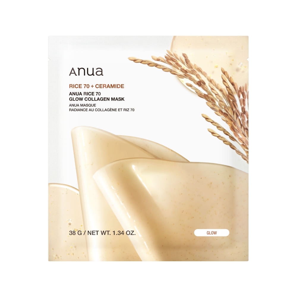 Anua Rice 70 Glow Collagen Mask individually wrapped sheet packet